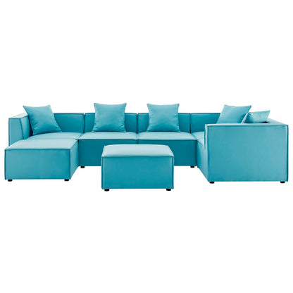 Saybrook Outdoor Patio Upholstered 7-Piece Sectional Sofa, Fabric, Blue, 19931