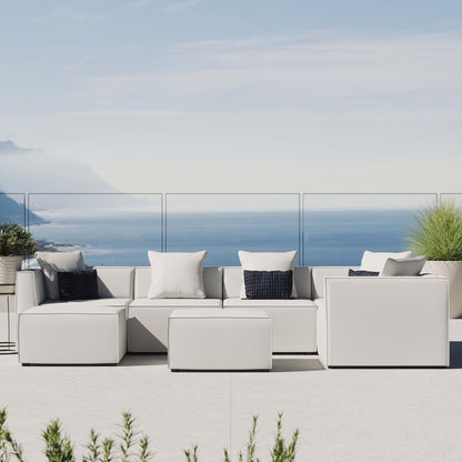 Saybrook Outdoor Patio Upholstered 7-Piece Sectional Sofa, Fabric, White, 19932