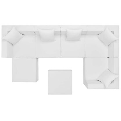 Saybrook Outdoor Patio Upholstered 7-Piece Sectional Sofa, Fabric, White, 19932