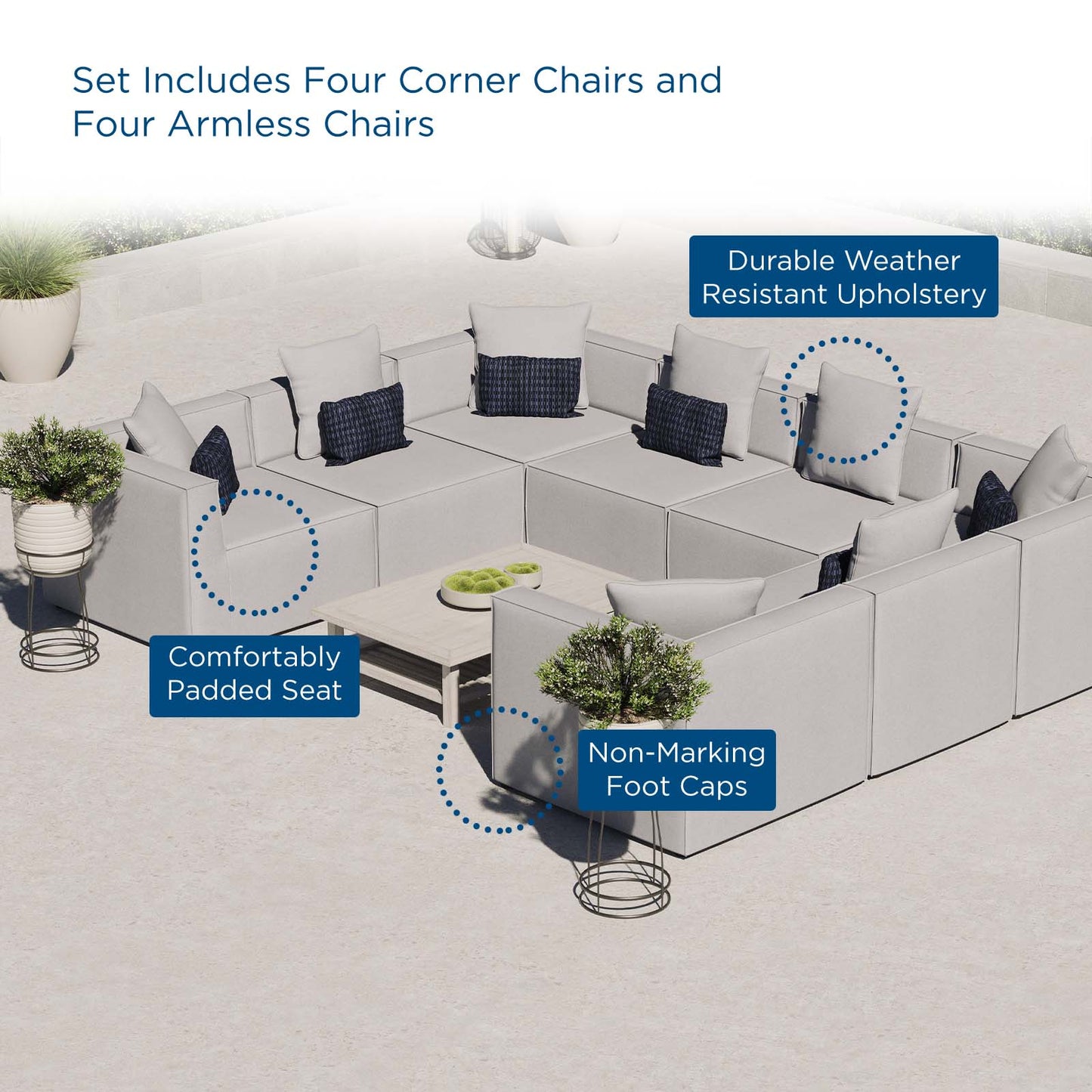 Saybrook Outdoor Patio Upholstered 8-Piece Sectional Sofa, Fabric, Grey Gray, 19933