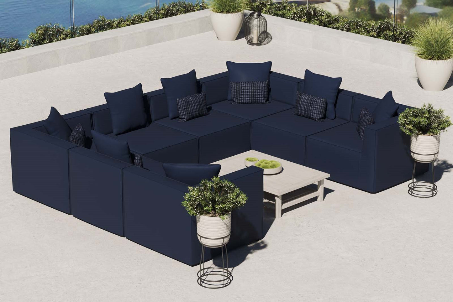 Saybrook Outdoor Patio Upholstered 8-Piece Sectional Sofa, Fabric, Blue Navy, 19934