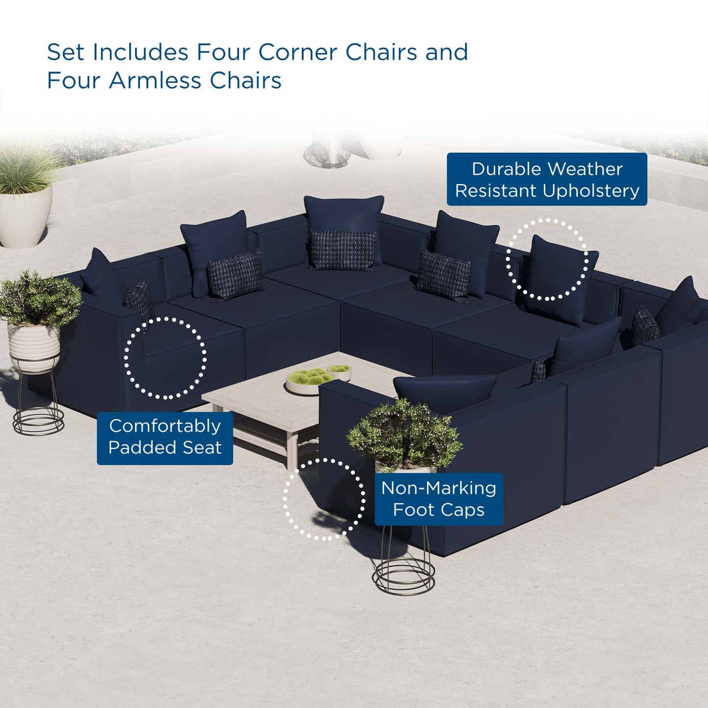 Saybrook Outdoor Patio Upholstered 8-Piece Sectional Sofa, Fabric, Blue Navy, 19934
