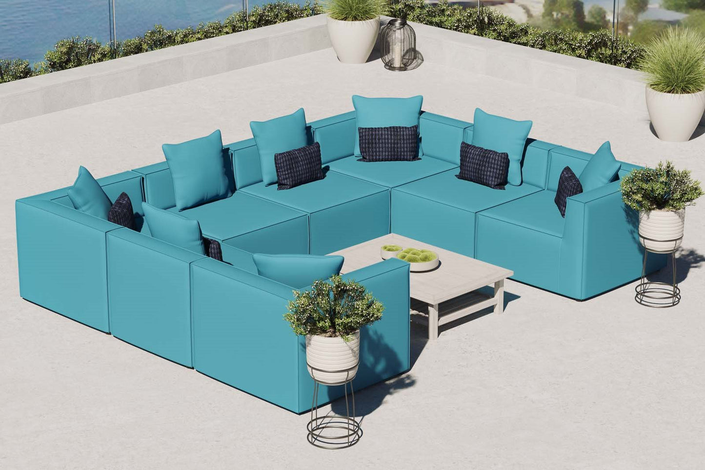 Saybrook Outdoor Patio Upholstered 8-Piece Sectional Sofa, Fabric, Blue, 19935