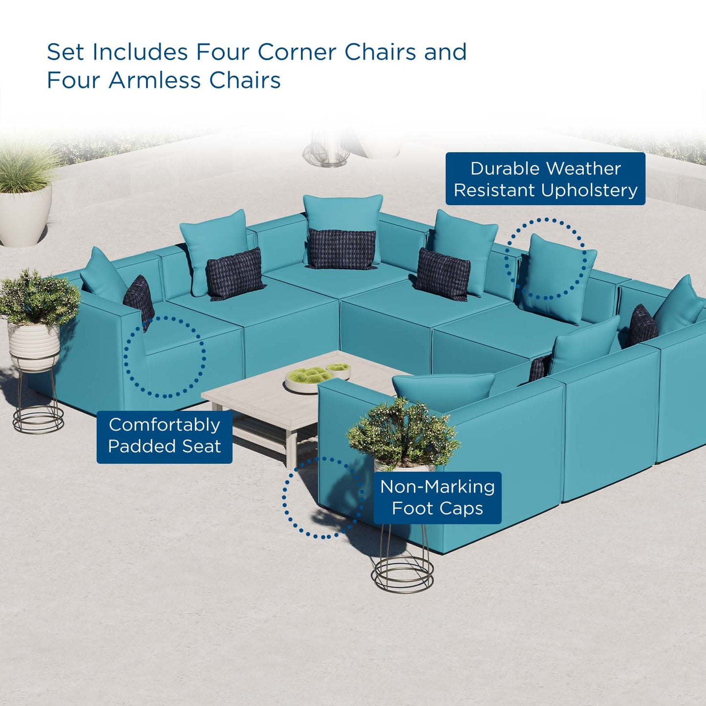 Saybrook Outdoor Patio Upholstered 8-Piece Sectional Sofa, Fabric, Blue, 19935