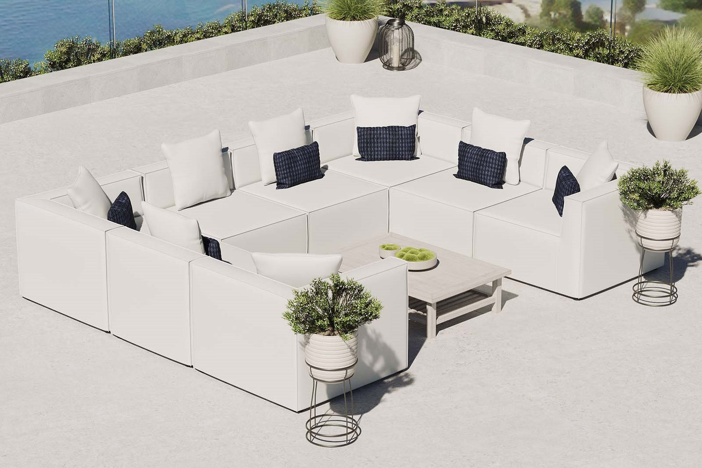Saybrook Outdoor Patio Upholstered 8-Piece Sectional Sofa, Fabric, White, 19936