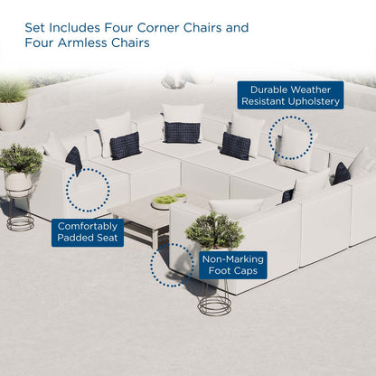 Saybrook Outdoor Patio Upholstered 8-Piece Sectional Sofa, Fabric, White, 19936
