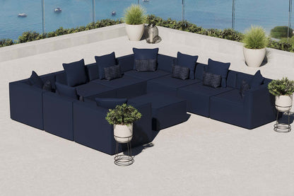 Saybrook Outdoor Patio Upholstered 10-Piece Sectional Sofa, Fabric, Blue Navy, 19938
