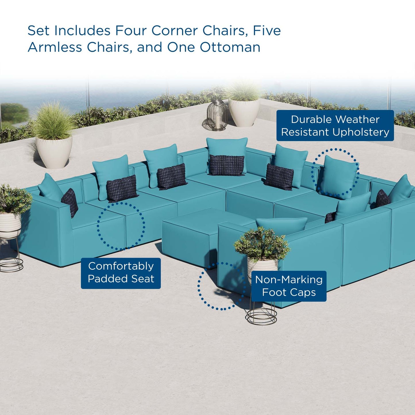 Saybrook Outdoor Patio Upholstered 10-Piece Sectional Sofa, Fabric, Blue, 19939