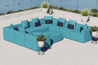 Saybrook Outdoor Patio Upholstered 10-Piece Sectional Sofa, Fabric, Blue, 19939