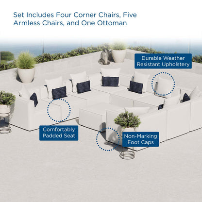 Saybrook Outdoor Patio Upholstered 10-Piece Sectional Sofa, Fabric, White, 19940