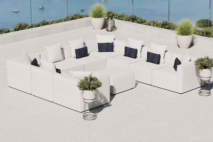 Saybrook Outdoor Patio Upholstered 10-Piece Sectional Sofa, Fabric, White, 19940