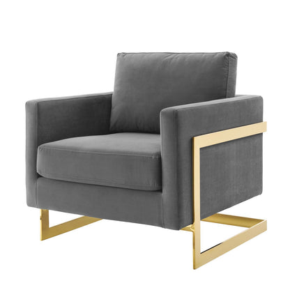 Posse Performance Velvet Accent Chair, Velvet, Metal Steel, Gold Grey Gray, 19941