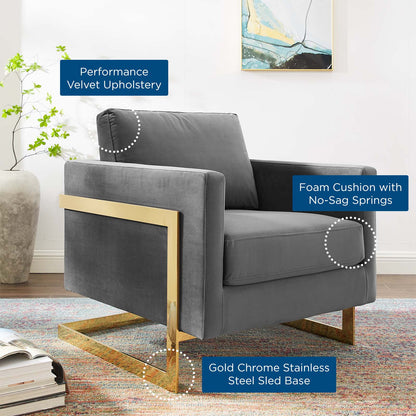 Posse Performance Velvet Accent Chair, Velvet, Metal Steel, Gold Grey Gray, 19941