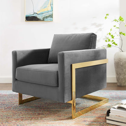 Posse Performance Velvet Accent Chair, Velvet, Metal Steel, Gold Grey Gray, 19941