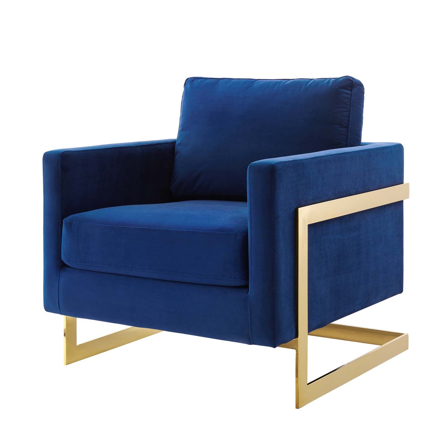 Posse Performance Velvet Accent Chair, Velvet, Metal Steel, Gold Blue Navy, 19942