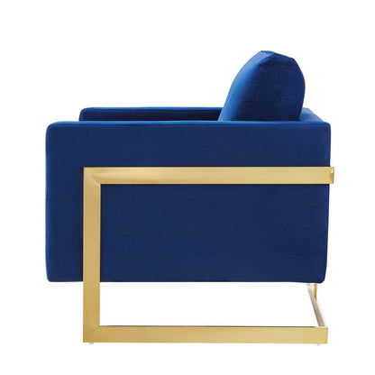 Posse Performance Velvet Accent Chair, Velvet, Metal Steel, Gold Blue Navy, 19942