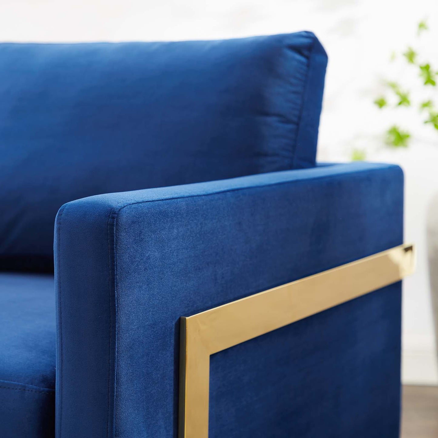 Posse Performance Velvet Accent Chair, Velvet, Metal Steel, Gold Blue Navy, 19942