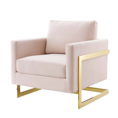 Posse Performance Velvet Accent Chair, Velvet, Metal Steel, Gold Pink, 19943