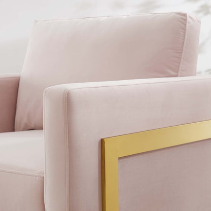 Posse Performance Velvet Accent Chair, Velvet, Metal Steel, Gold Pink, 19943