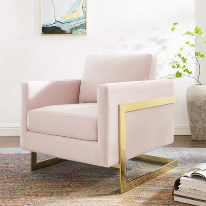 Posse Performance Velvet Accent Chair, Velvet, Metal Steel, Gold Pink, 19943