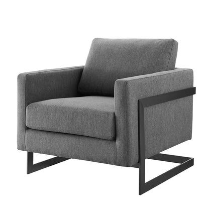 Posse Upholstered Fabric Accent Chair, Fabric, Metal Steel, Black Grey Gray, 19946