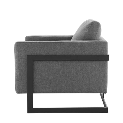 Posse Upholstered Fabric Accent Chair, Fabric, Metal Steel, Black Grey Gray, 19946
