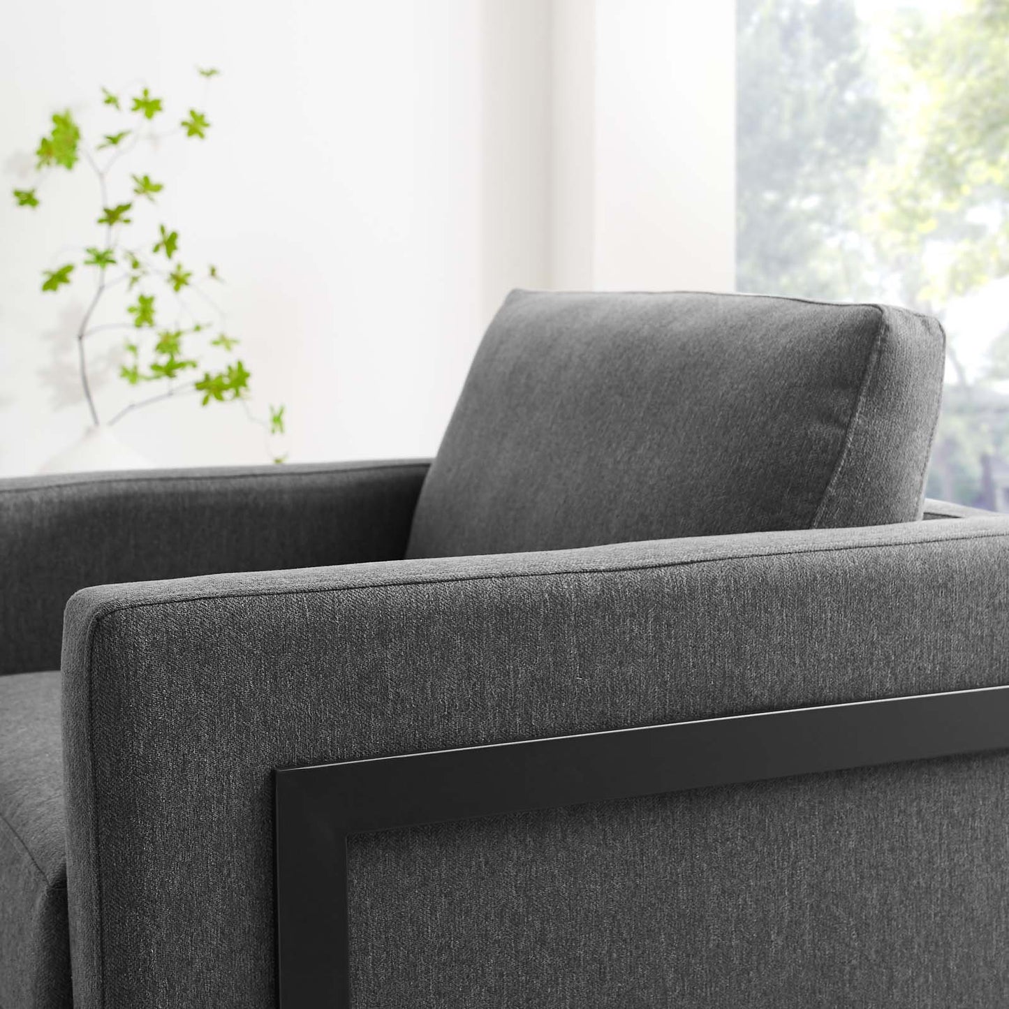 Posse Upholstered Fabric Accent Chair, Fabric, Metal Steel, Black Grey Gray, 19946