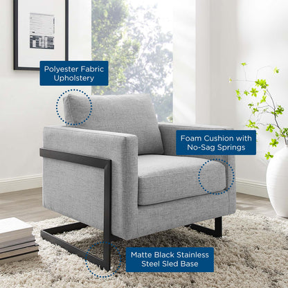 Posse Upholstered Fabric Accent Chair, Fabric, Metal Steel, Black Grey Gray, 19947