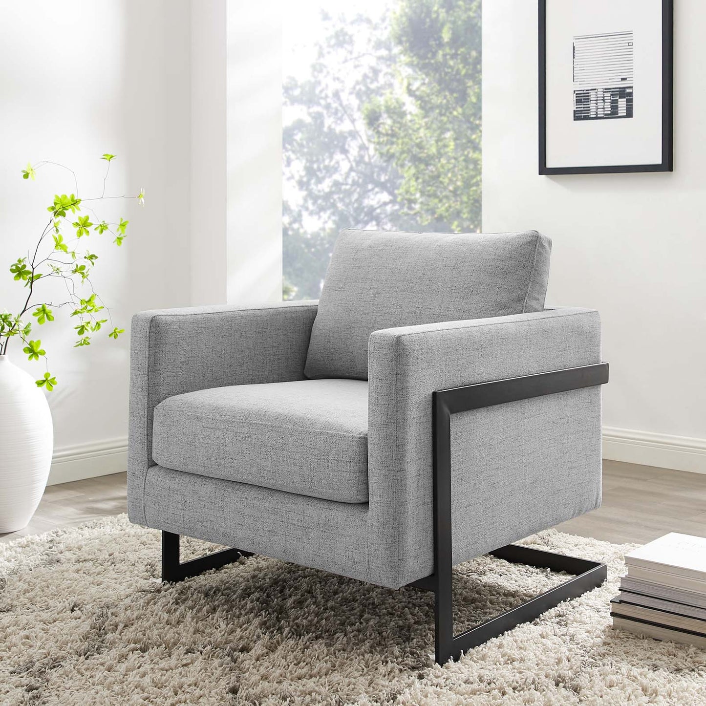 Posse Upholstered Fabric Accent Chair, Fabric, Metal Steel, Black Grey Gray, 19947