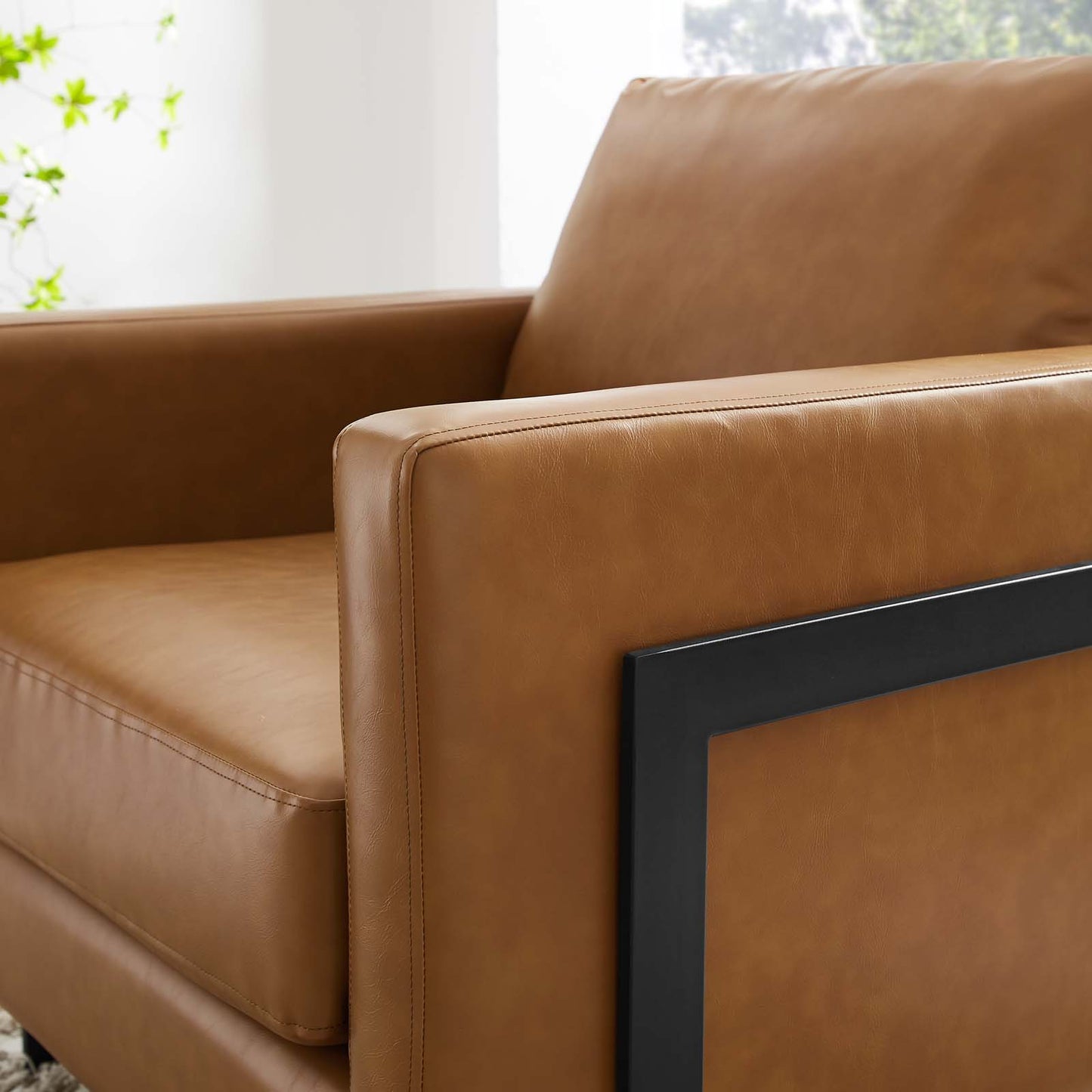 Posse Vegan Leather Accent Chair, Faux Vegan Leather, Black Tan, 19949