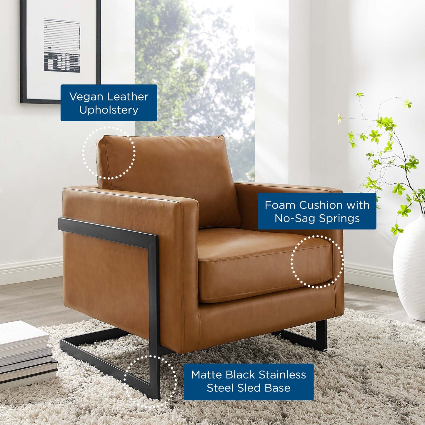 Posse Vegan Leather Accent Chair, Faux Vegan Leather, Black Tan, 19949