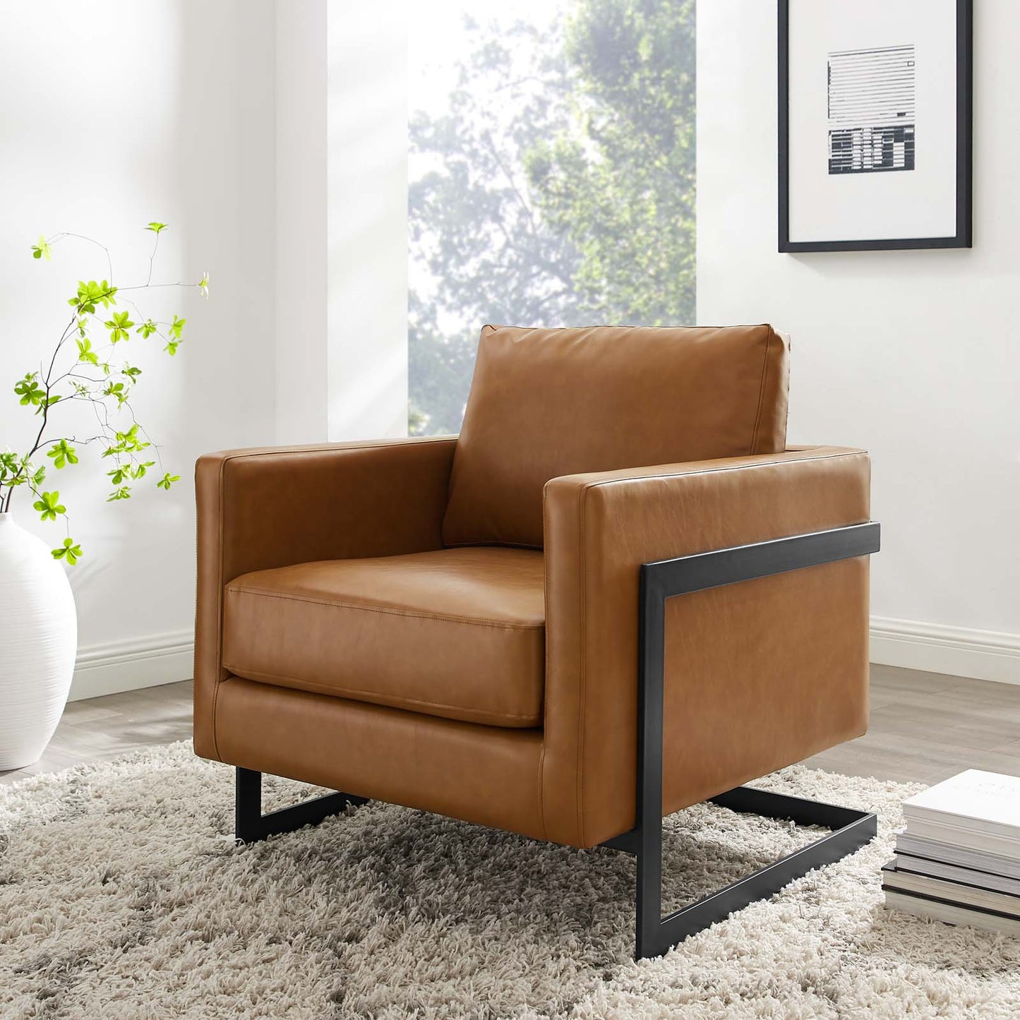 Posse Vegan Leather Accent Chair, Faux Vegan Leather, Black Tan, 19949