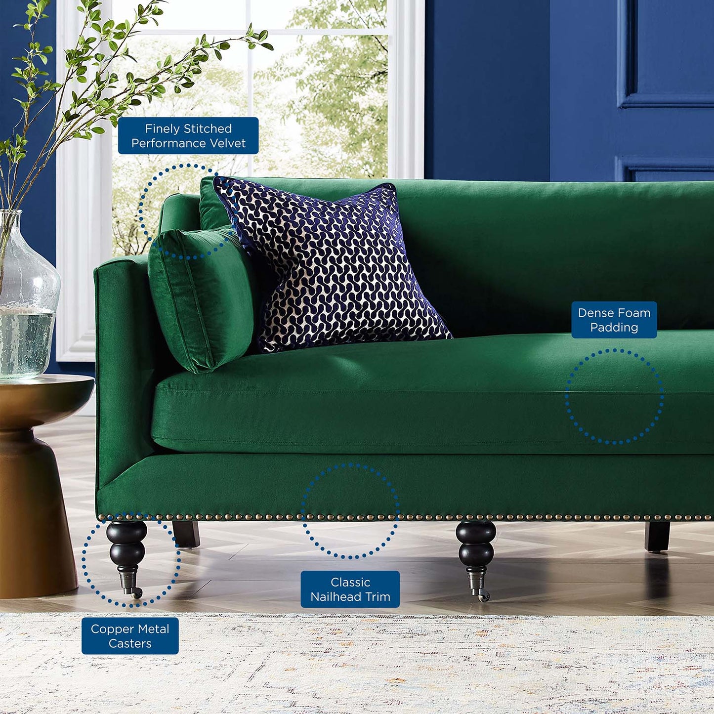 Windsor Performance Velvet Sofa, Velvet, Green, 19950