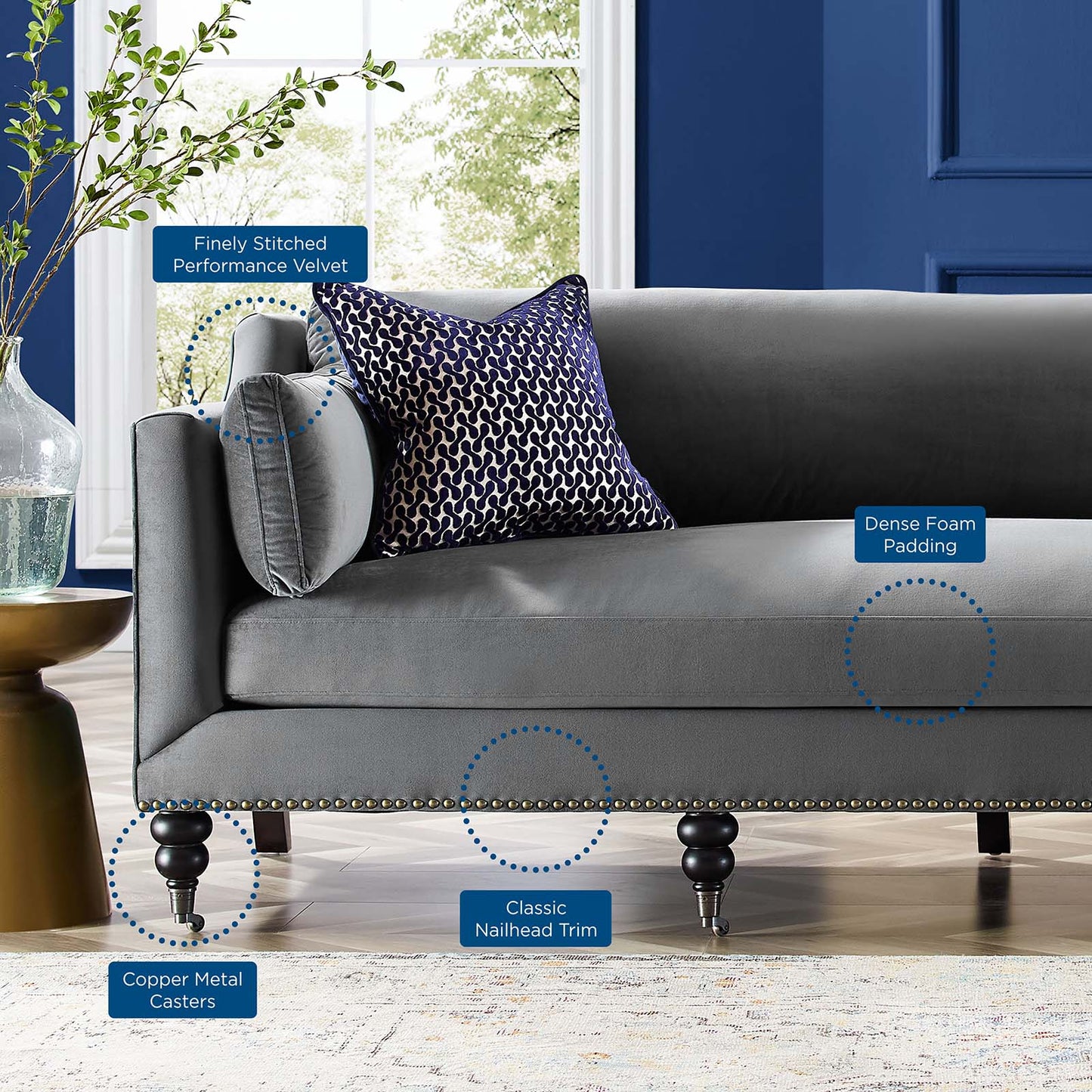 Windsor Performance Velvet Sofa, Velvet, Grey Gray, 19951