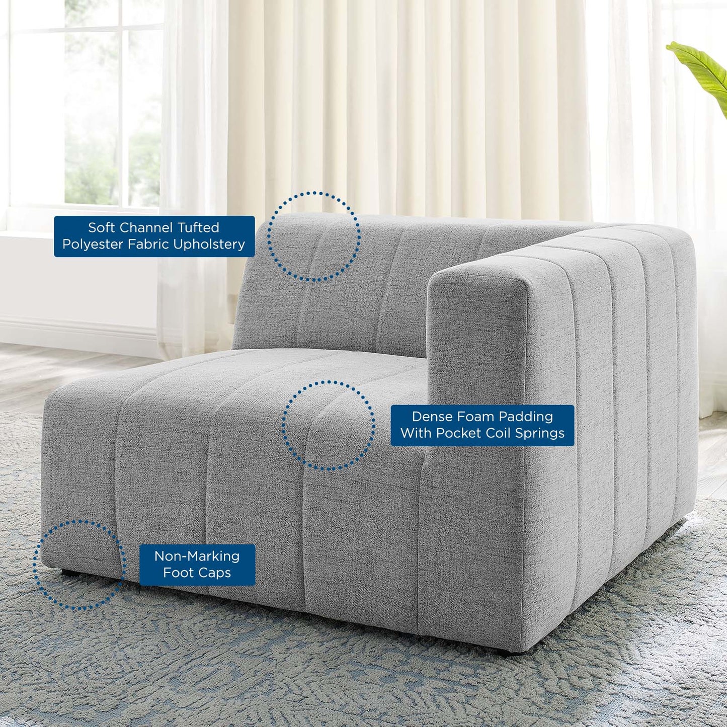Bartlett Upholstered Fabric Right-Arm Chair, Fabric, Light Grey Gray, 19953