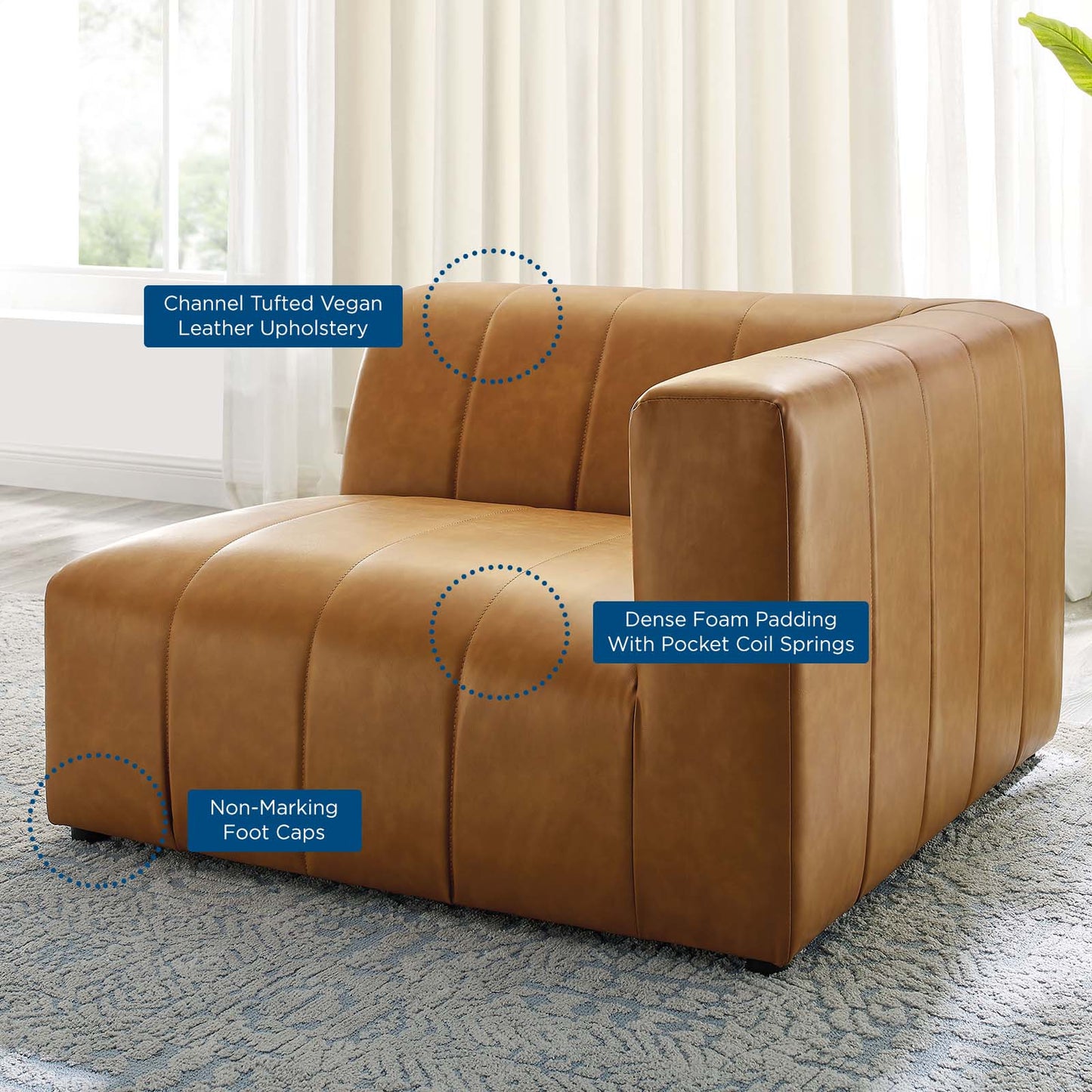 Bartlett Vegan Leather Right-Arm Chair, Faux Vegan Leather, Tan, 19955