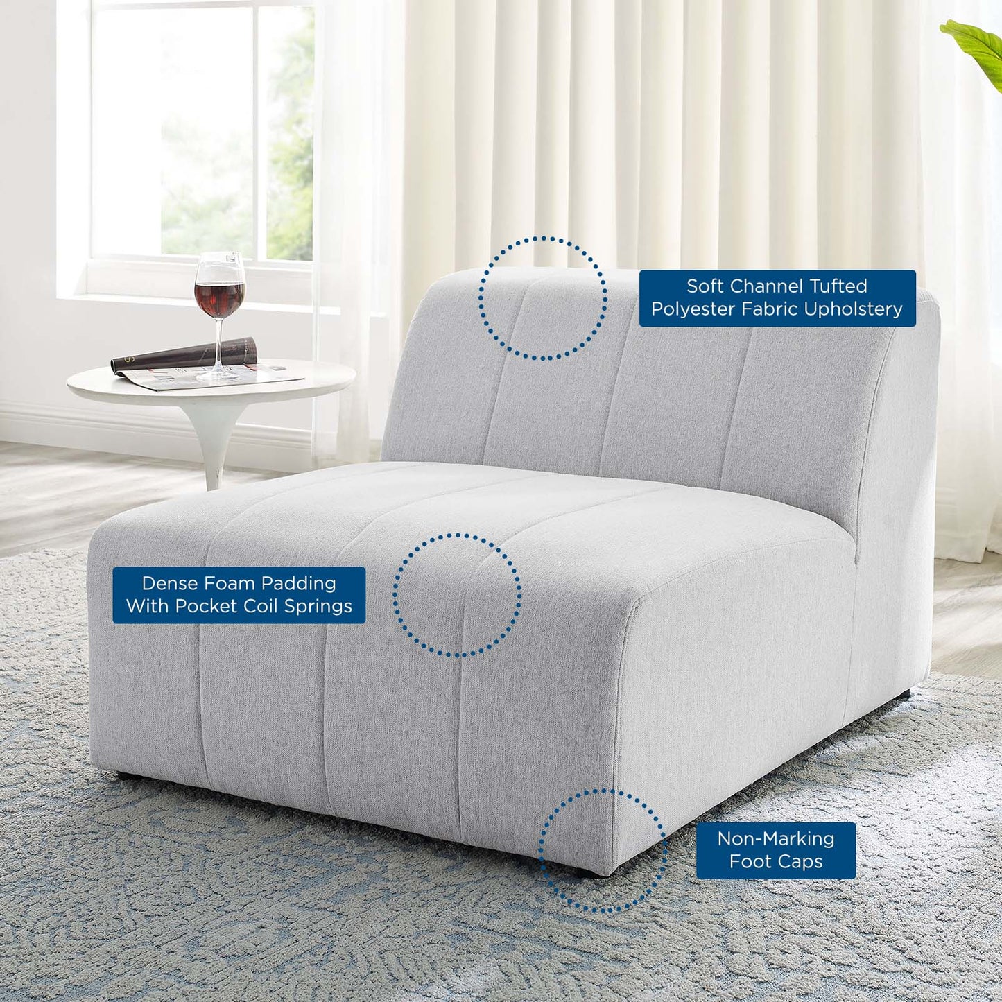 Bartlett Upholstered Fabric Armless Chair, Fabric, Ivory White, 19960
