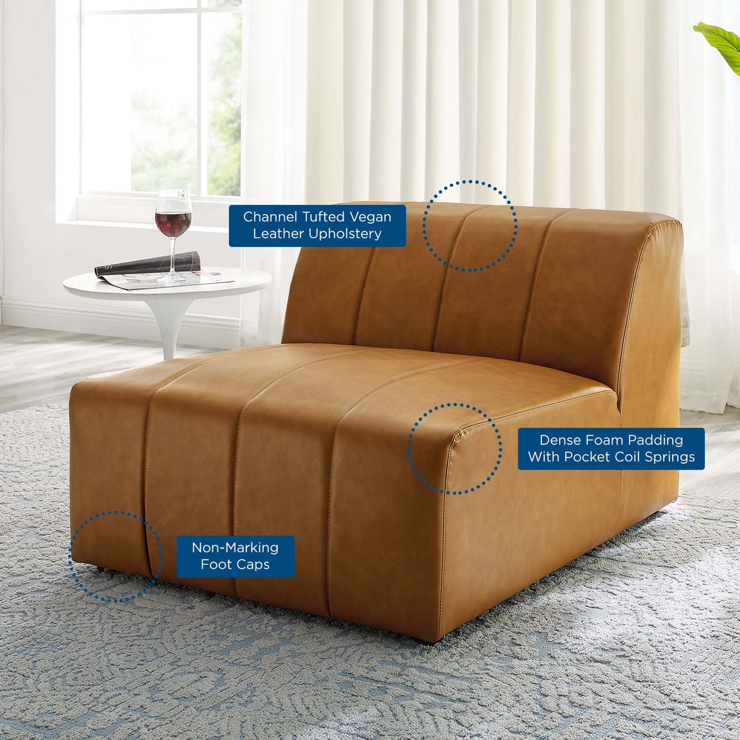 Bartlett Vegan Leather Armless Chair, Faux Vegan Leather, Tan, 19963