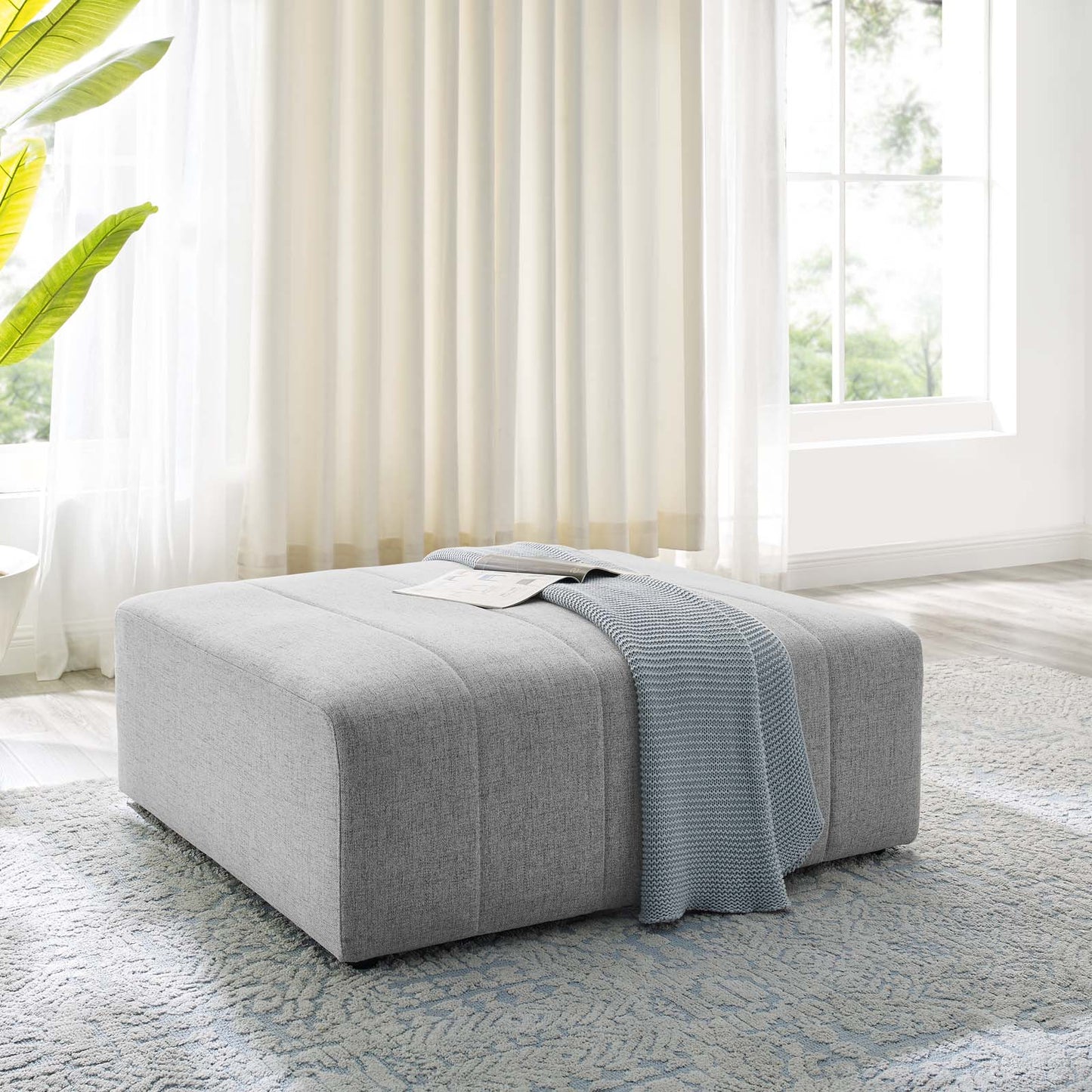 Bartlett Upholstered Fabric Ottoman, Fabric, Light Grey Gray, 19965