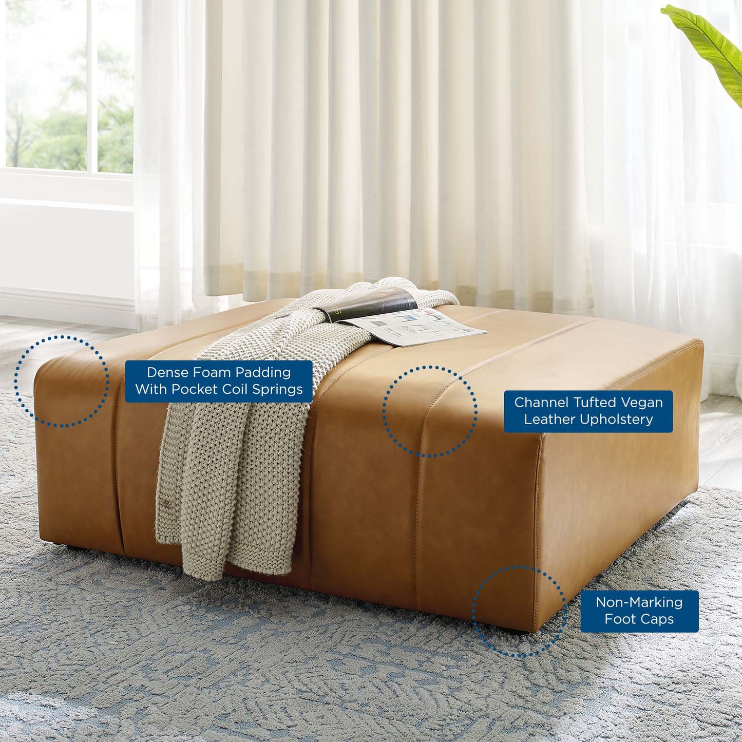 Bartlett Vegan Leather Ottoman, Faux Vegan Leather, Tan, 19967