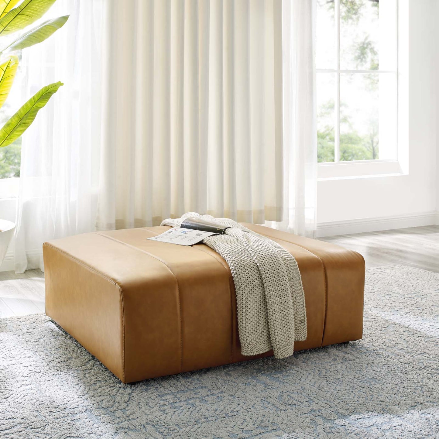 Bartlett Vegan Leather Ottoman, Faux Vegan Leather, Tan, 19967