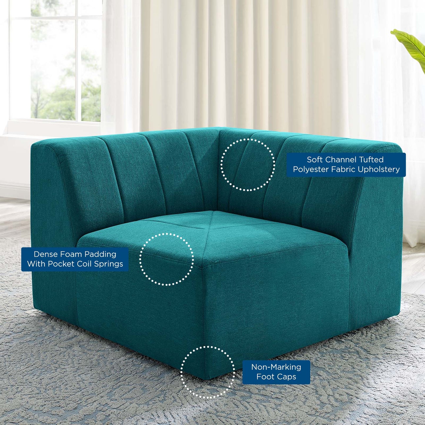 Bartlett Upholstered Fabric Corner Chair, Fabric, Teal Blue, 19970
