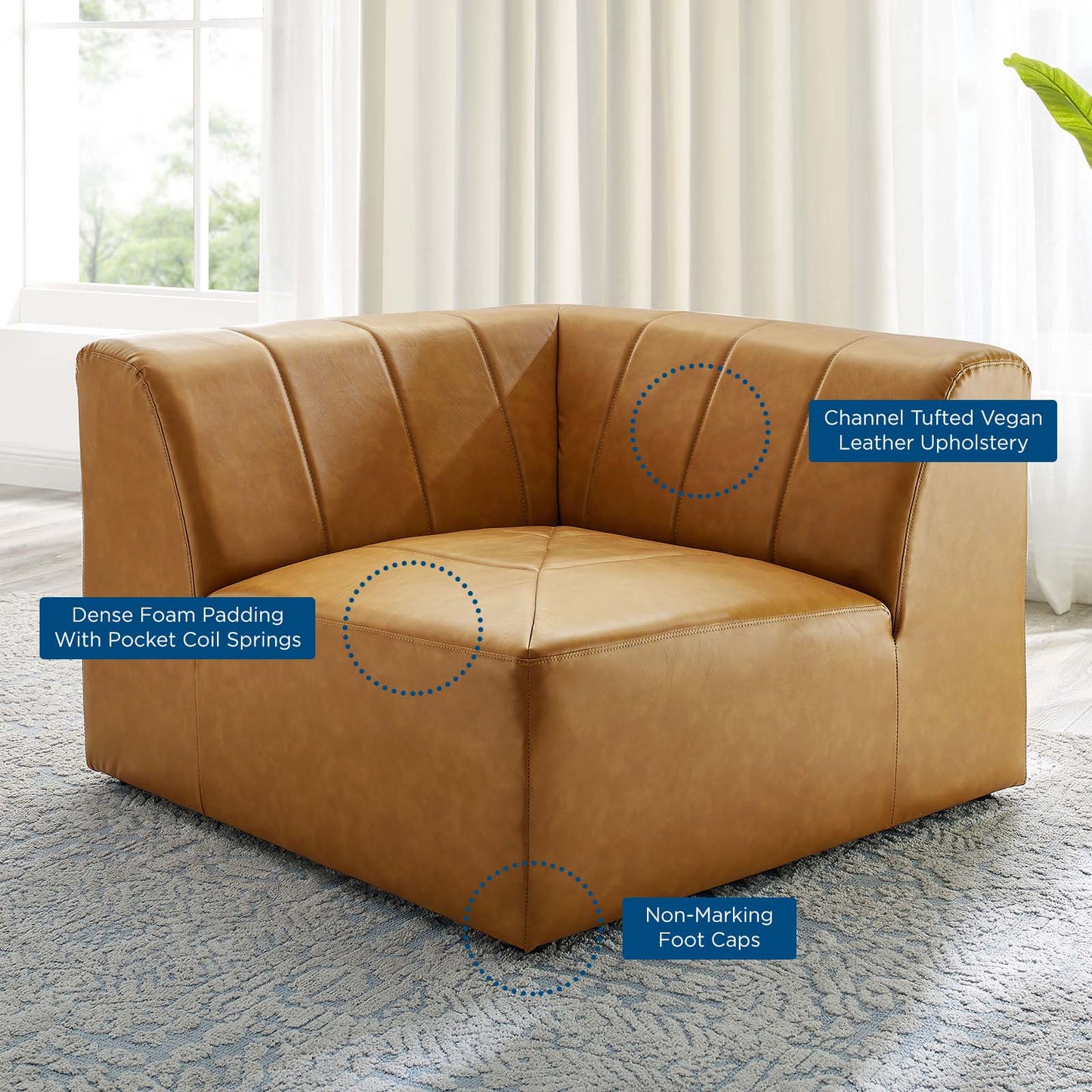 Bartlett Vegan Leather Corner Chair, Faux Vegan Leather, Tan, 19971