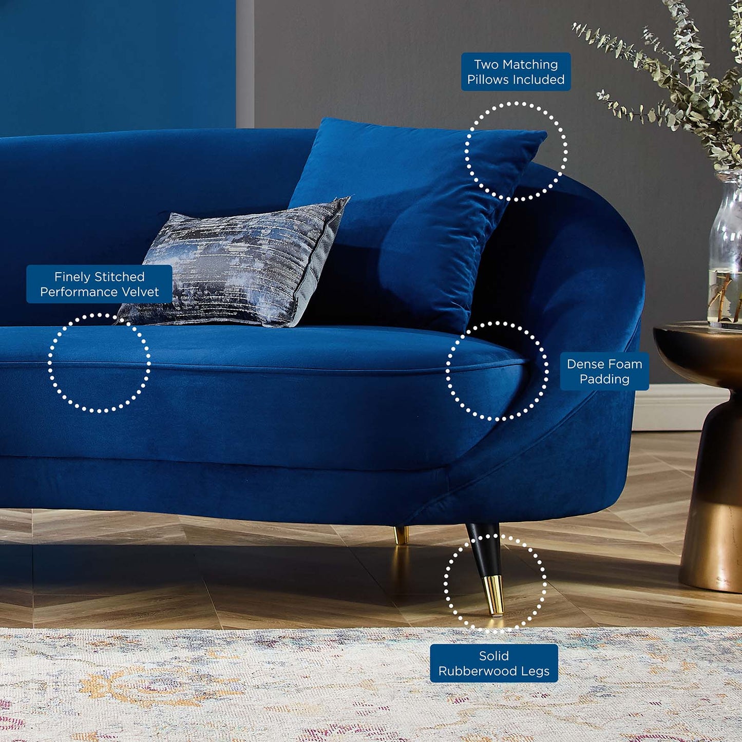 Echo Performance Velvet Sofa, Velvet, Blue Navy, 19974