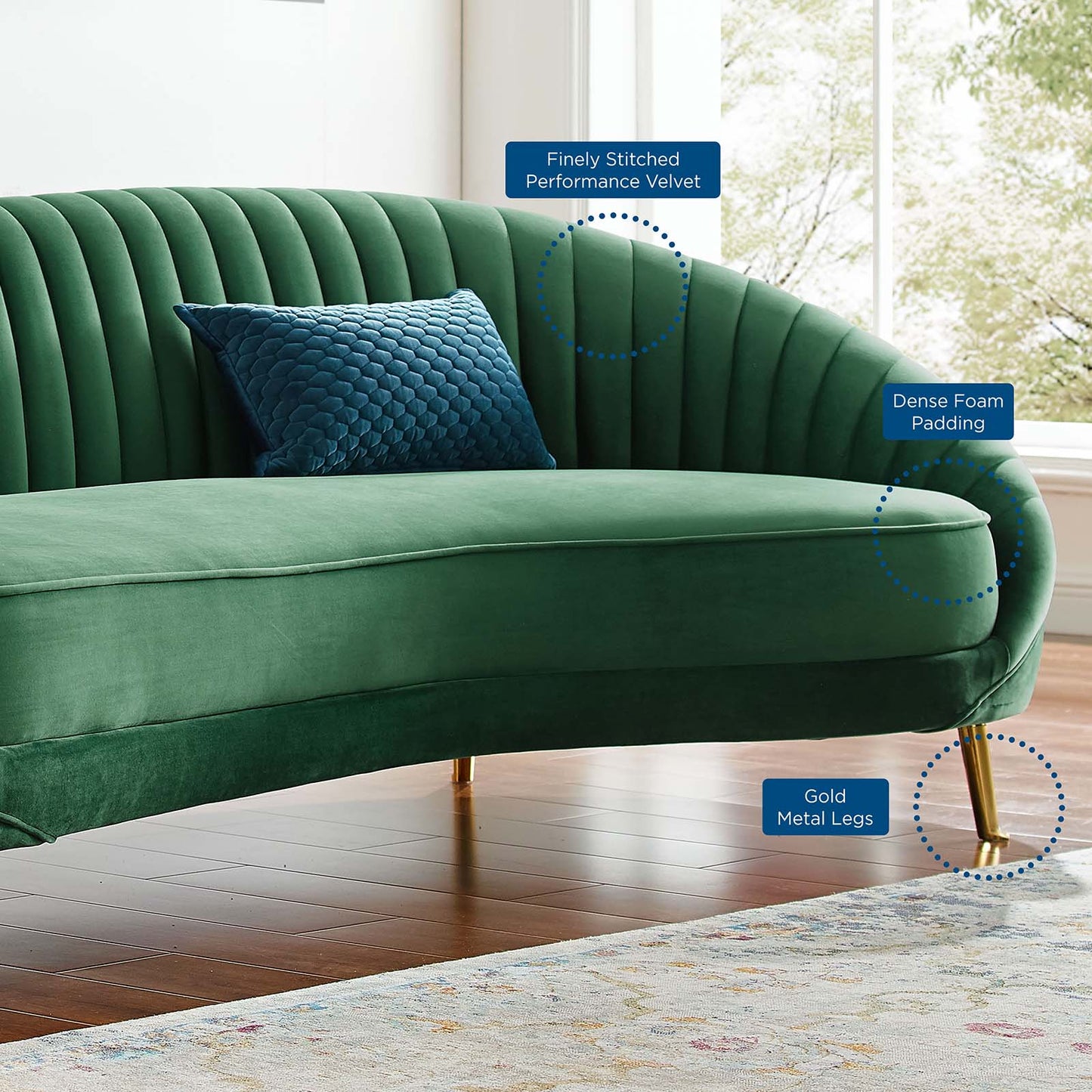 Camber Channel Tufted Performance Velvet Sofa, Velvet, Green, 19977