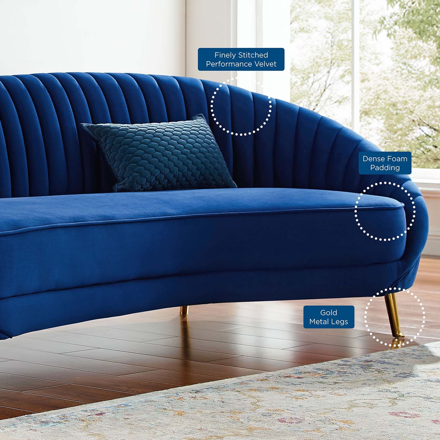 Camber Channel Tufted Performance Velvet Sofa, Velvet, Blue Navy, 19979
