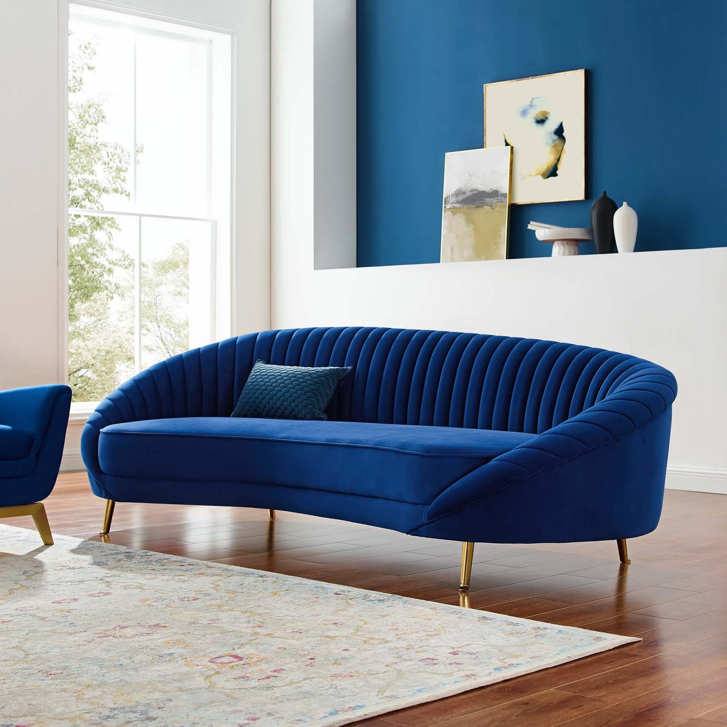 Camber Channel Tufted Performance Velvet Sofa, Velvet, Blue Navy, 19979