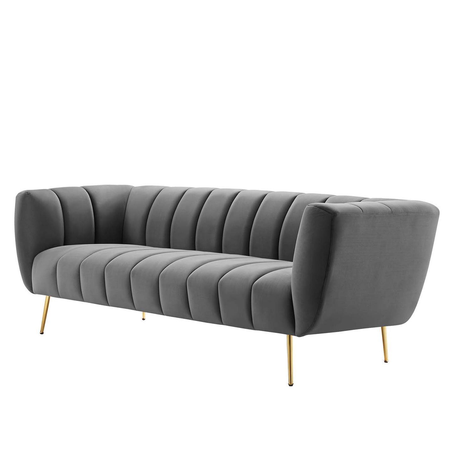 Favour Channel Tufted Performance Velvet Sofa, Velvet, Grey Gray, 19980