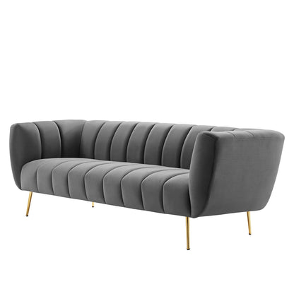 Favour Channel Tufted Performance Velvet Sofa, Velvet, Grey Gray, 19980