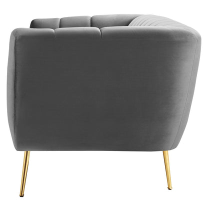 Favour Channel Tufted Performance Velvet Sofa, Velvet, Grey Gray, 19980